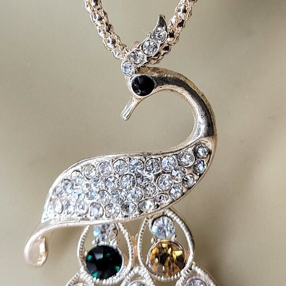 Colourful Peacock Long Pendant Necklace - Picture 5 of 8